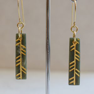 NZ Greenstone Taki Toru Gold Accent Earrings