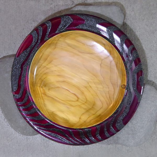 Wooden bowl with red edge by Hugh Mill