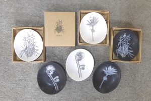 Mini ceramic bowls with NZ native plant designs by Jo Luping from Kura Gallery