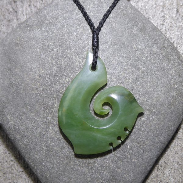 Greenstone matau or fish hook pendant by Raegan Bregmen