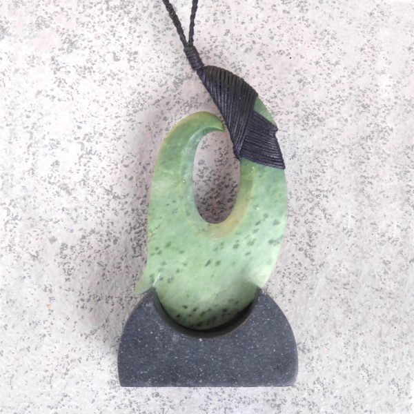 Greenstone matau or hook pendant by Raegan Bregmen