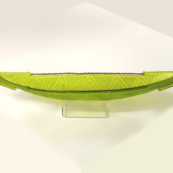Green glass waka or canoe by Shona Firman