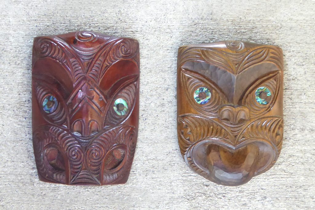 Carved wooden maori wheku by Thomas Hansen